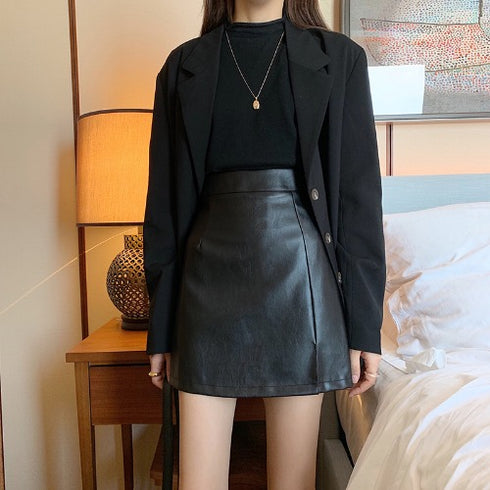 HOT Fashion Women Shiny Leather Skirts Female Solid Bodycon Pencil Short Mini Skirt Woman Zipper High Waist Skirt - ROUTINE FASHION