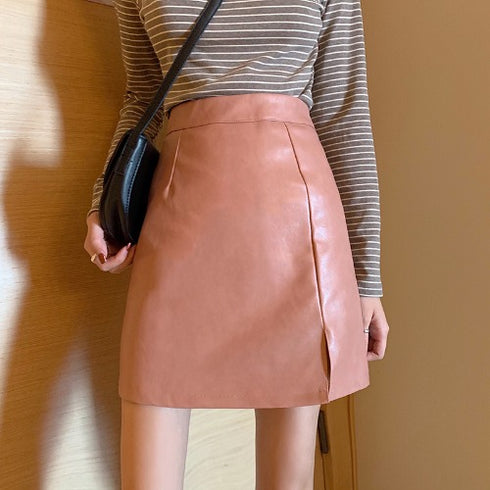 HOT Fashion Women Shiny Leather Skirts Female Solid Bodycon Pencil Short Mini Skirt Woman Zipper High Waist Skirt - ROUTINE FASHION
