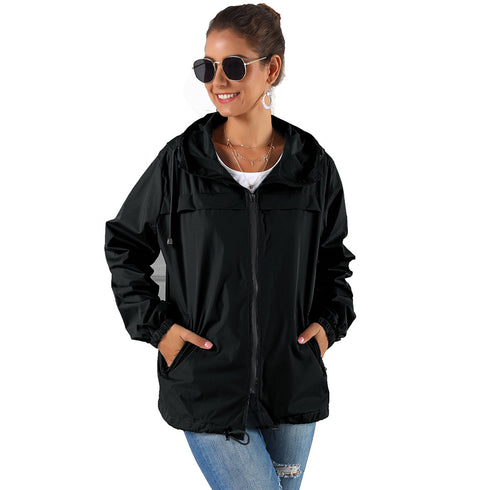 Simple Women's Outdoor Hooded Rain Jacket - ROUTINE FASHION