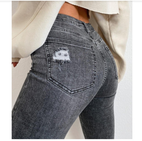Ladies Ripped Stretch Jeans With Small Feet Ripped Jeans Women - ROUTINE FASHION
