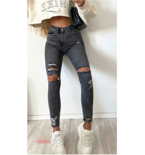 Ladies Ripped Stretch Jeans With Small Feet Ripped Jeans Women - ROUTINE FASHION