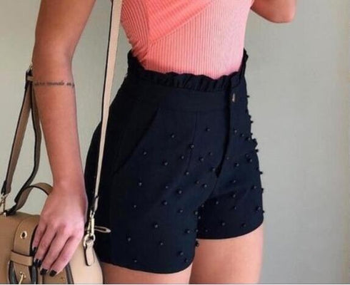 Women's Shorts Cannon Beads Solid Color Sexy Shorts Women - ROUTINE FASHION