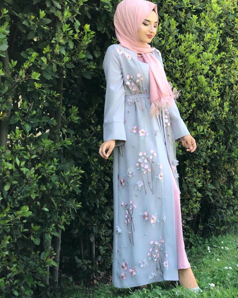 Muslim Print Abaya Kimono Floral Hijab Dress Arabic Dubai Af - ROUTINE FASHION