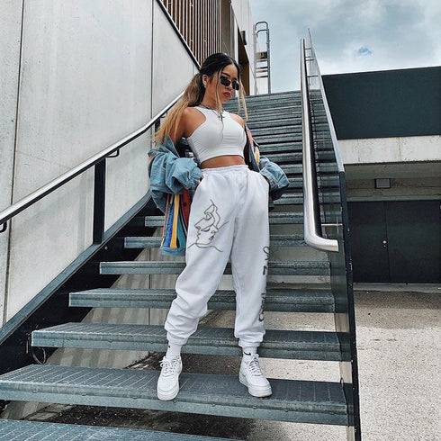 High Waist All-Match Print Loose Sports Leg Straight Trousers And Trousers - ROUTINE FASHION