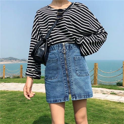 Denim skirt with zip - ROUTINE FASHION