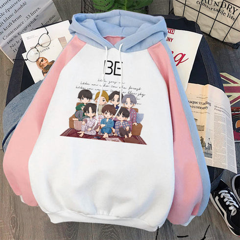 Plus Fleece Youth Color Block Hoodie BE Contrast Color Sweatshirt Women - ROUTINE FASHION