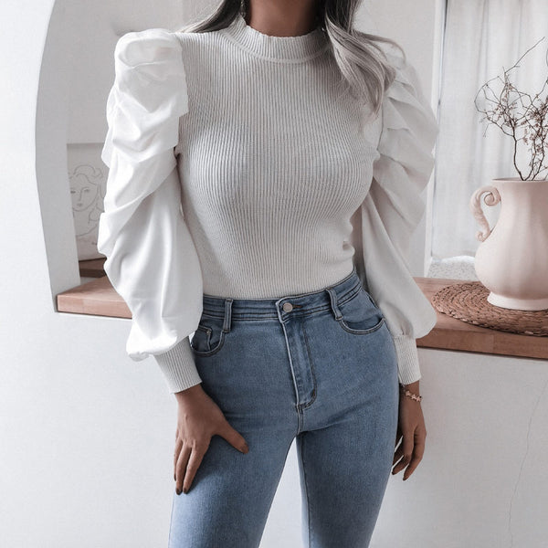 Blouse Women Puff Sleeve Knit Tops Streetwear T Shirt - ROUTINE FASHION
