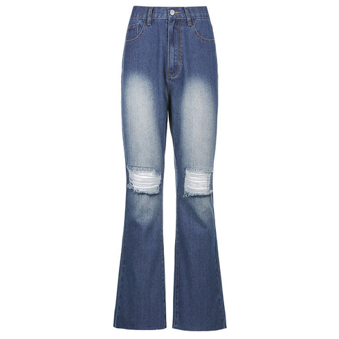 High-rise Flared Ripped Street Casual Jeans - ROUTINE FASHION