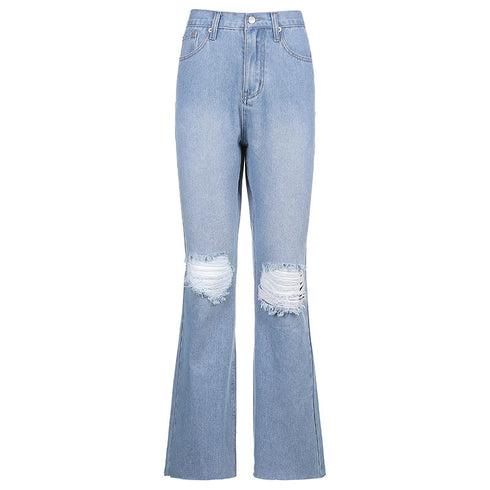 High-rise Flared Ripped Street Casual Jeans - ROUTINE FASHION
