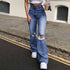 High-rise Flared Ripped Street Casual Jeans - ROUTINE FASHION