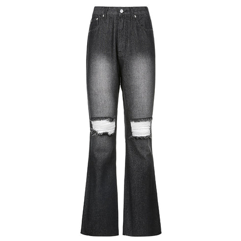 High-rise Flared Ripped Street Casual Jeans - ROUTINE FASHION