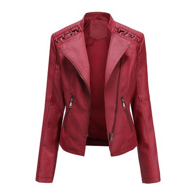 Women's Leather Jackets Women's Short Jackets Slim Thin Leather Jackets Ladies Motorcycle Suits - ROUTINE FASHION