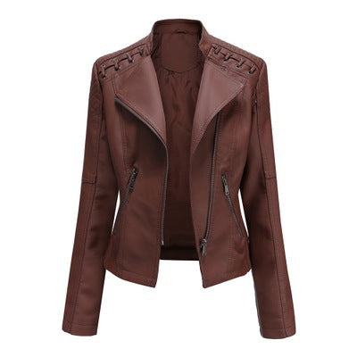Women's Leather Jackets Women's Short Jackets Slim Thin Leather Jackets Ladies Motorcycle Suits - ROUTINE FASHION