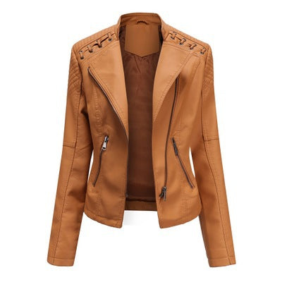 Women's Leather Jackets Women's Short Jackets Slim Thin Leather Jackets Ladies Motorcycle Suits - ROUTINE FASHION