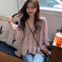 V-neck Puff Sleeve Flower Long-sleeved Chiffon Top - ROUTINE FASHION