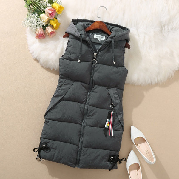 Sleeveless Waistcoat Mid-Length Hooded Waistcoat - ROUTINE FASHION