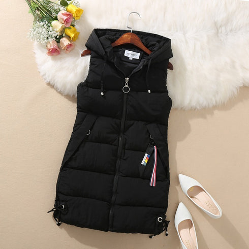 Sleeveless Waistcoat Mid-Length Hooded Waistcoat - ROUTINE FASHION