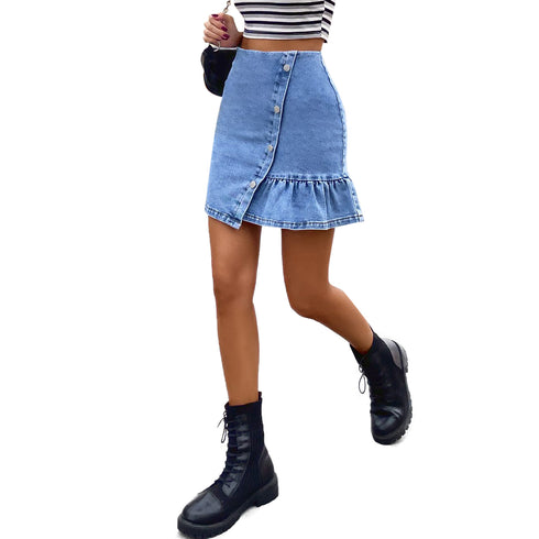 Fashion Temperament Ruffled Denim Skirt - ROUTINE FASHION