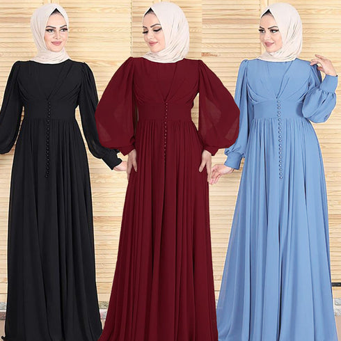 High-density Double Chiffon Fashion Simple And Elegant Muslim Dress - ROUTINE FASHION