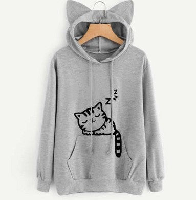 Female Women Casual Hoodies Sweatshirt Long Sleeve Hoody Cute Ears Printed Hoodies Tracksuit outerwear Sweatshirt - ROUTINE FASHION