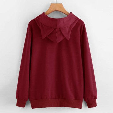 Female Women Casual Hoodies Sweatshirt Long Sleeve Hoody Cute Ears Printed Hoodies Tracksuit outerwear Sweatshirt - ROUTINE FASHION