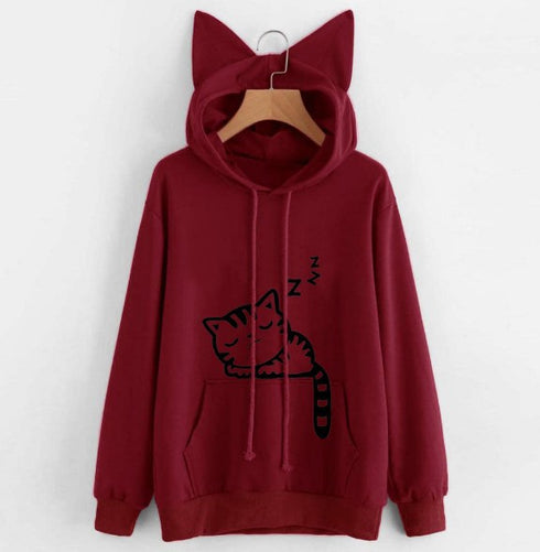 Female Women Casual Hoodies Sweatshirt Long Sleeve Hoody Cute Ears Printed Hoodies Tracksuit outerwear Sweatshirt - ROUTINE FASHION