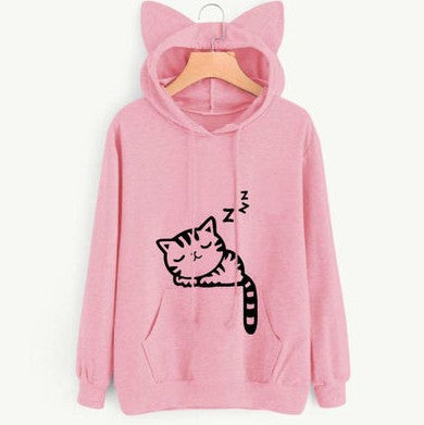 Female Women Casual Hoodies Sweatshirt Long Sleeve Hoody Cute Ears Printed Hoodies Tracksuit outerwear Sweatshirt - ROUTINE FASHION