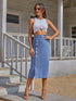 Button Irregular Slit denim High Waist Skirt - ROUTINE FASHION