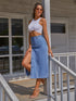 Button Irregular Slit denim High Waist Skirt - ROUTINE FASHION
