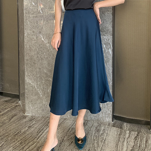 Acetate Satin A-Line Skirt, Satin Large Skirt - ROUTINE FASHION