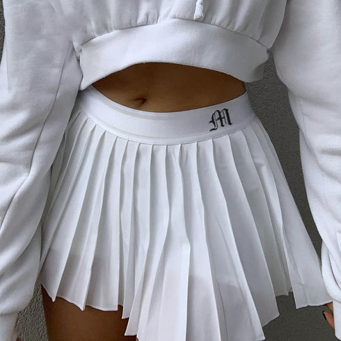 White Pleated Skirt Short Woman Elastic Waist Mini Skirts - ROUTINE FASHION