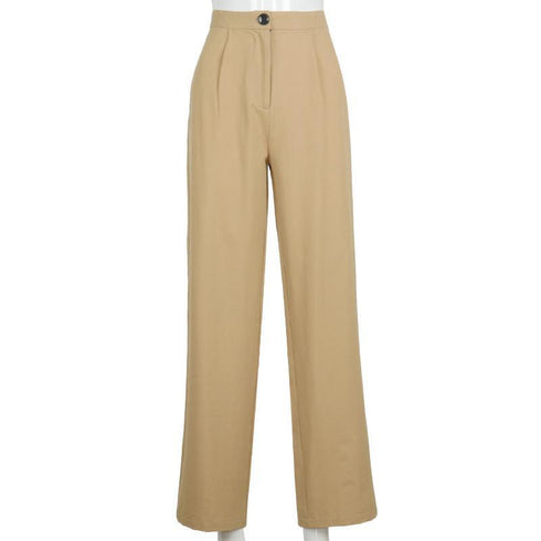 Khaki Women High Waist Loose Trousers - ROUTINE FASHION