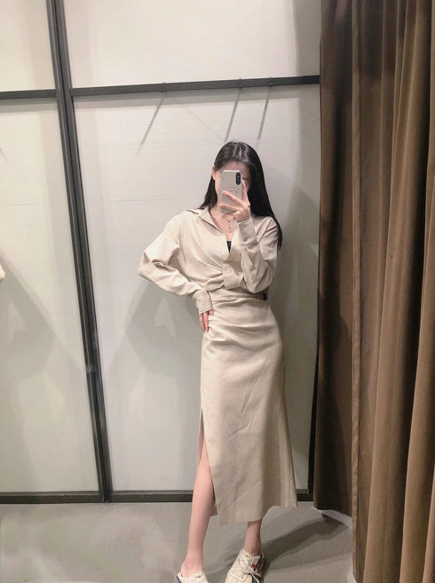 Pleated Decorative Linen Shirt Pleated Skirt Skirt - ROUTINE FASHION