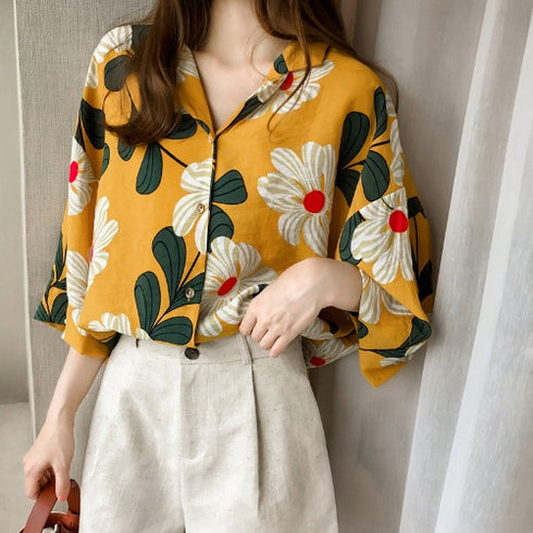 Loose Western Style Blouse Chiffon Sunscreen Shirt Retro Floral - ROUTINE FASHION
