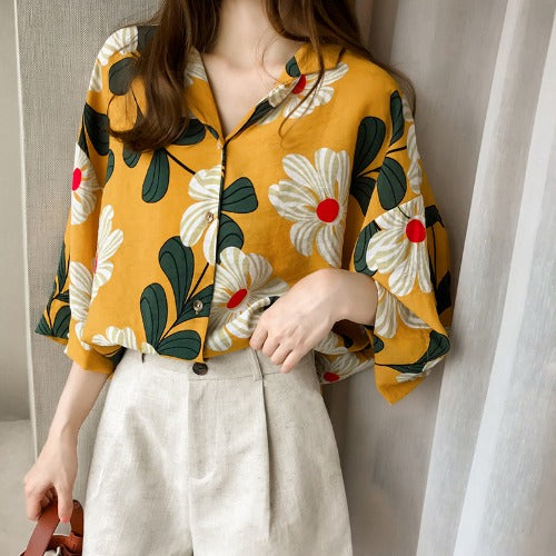 Loose Western Style Blouse Chiffon Sunscreen Shirt Retro Floral - ROUTINE FASHION
