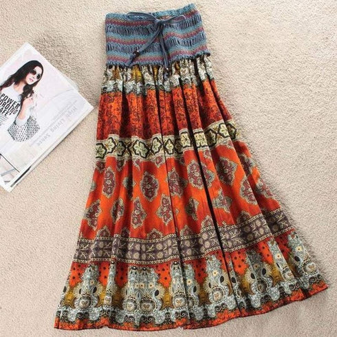 Floral A-Line Women'S Maxi Skirt Elastic High Waist - ROUTINE FASHION