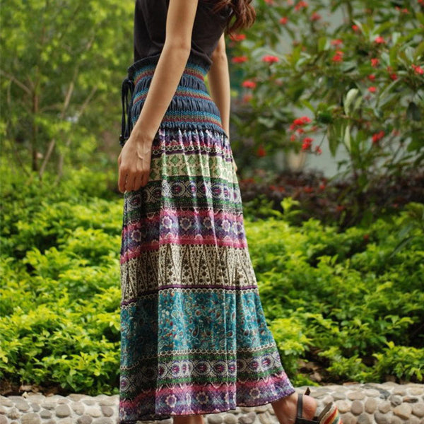 Floral A-Line Women'S Maxi Skirt Elastic High Waist - ROUTINE FASHION
