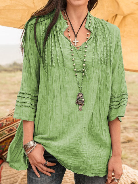 Oversized V-neck Loose-fit Blouse - ROUTINE FASHION