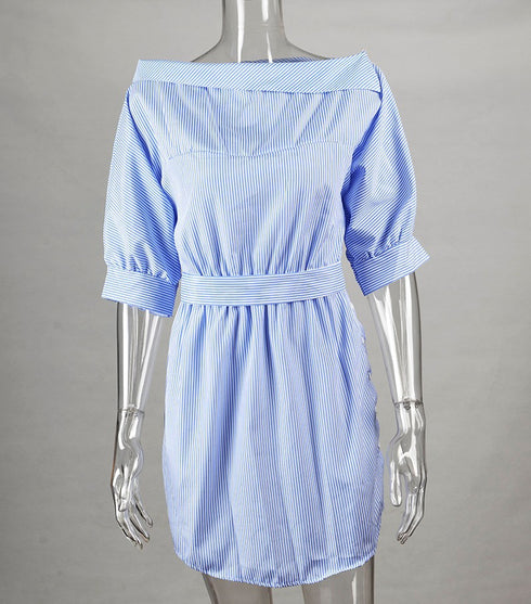 Summer Sexy Dress Women Shoulder Dresses Striped dress - ROUTINE FASHION