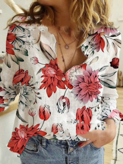 Fashion Printed Lapel Long Sleeved Shirt Blouse Women - ROUTINE FASHION