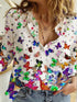 Fashion Printed Lapel Long Sleeved Shirt Blouse Women - ROUTINE FASHION