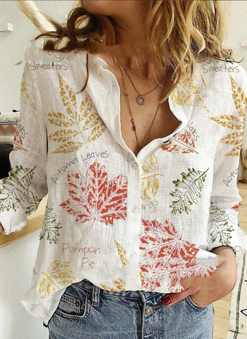 Fashion Printed Lapel Long Sleeved Shirt Blouse Women - ROUTINE FASHION