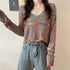 Women Fashion V Neck Tie-dyed Long Sleeve Crop Top - ROUTINE FASHION
