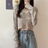 Women Fashion V Neck Tie-dyed Long Sleeve Crop Top - ROUTINE FASHION