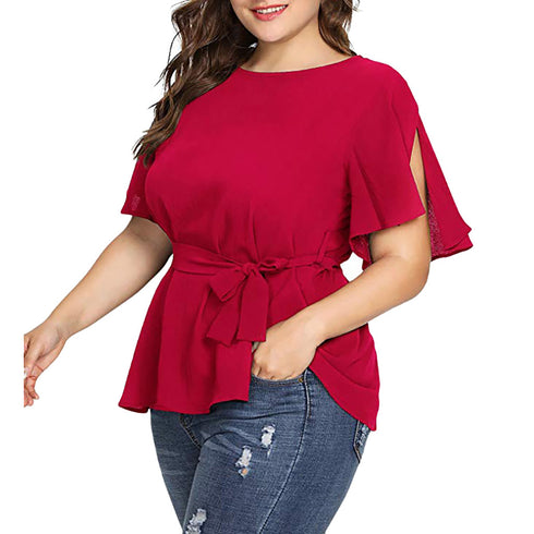 Blouse Women's Solid Short Sleeve Shirt - ROUTINE FASHION