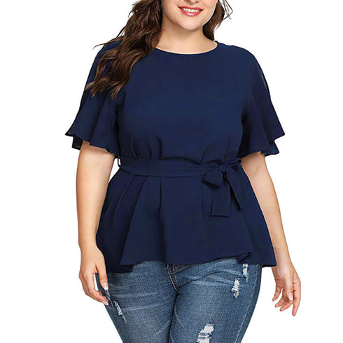 Blouse Women's Solid Short Sleeve Shirt - ROUTINE FASHION