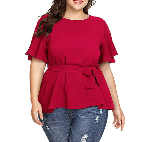 Blouse Women's Solid Short Sleeve Shirt - ROUTINE FASHION