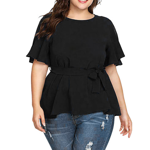 Blouse Women's Solid Short Sleeve Shirt - ROUTINE FASHION