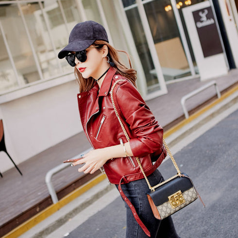 Leather Jacket Korean Style Slim Motorcycle Leather Jacket - ROUTINE FASHION