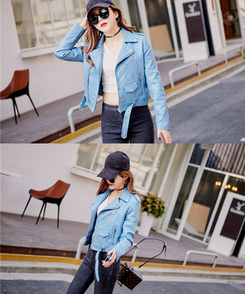 Leather Jacket Korean Style Slim Motorcycle Leather Jacket - ROUTINE FASHION